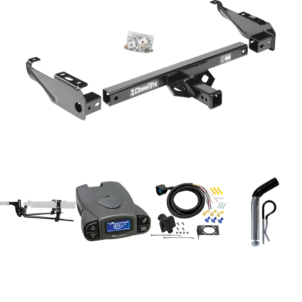 Fits 1980-1983 Ford F-100 Trailer Hitch Tow PKG w/ 11.5K Round Bar Weight Distribution Hitch w/ 2-5/16" Ball + Pin/Clip + Tekonsha Prodigy P3 Brake Control + 7-Way RV Wiring (Excludes: w/Custom Fascia Models) By Draw-Tite