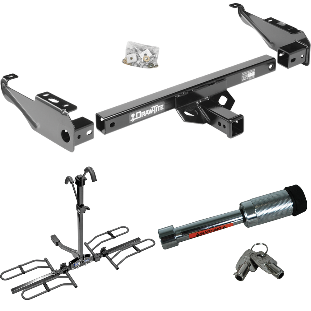 Fits 1977-1993 Dodge W150 Trailer Hitch Tow PKG w/ 2 Bike Plaform Style Carrier Rack + Hitch Lock By Draw-Tite