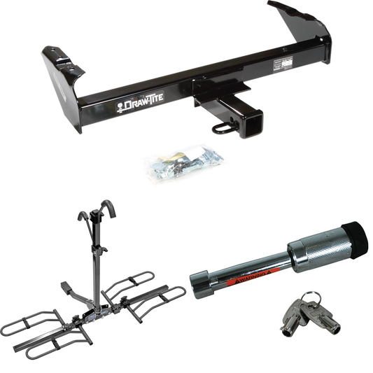 Fits 1988-1991 GMC C3500 Trailer Hitch Tow PKG w/ 2 Bike Plaform Style Carrier Rack + Hitch Lock (For Crew Cab Models) By Draw-Tite