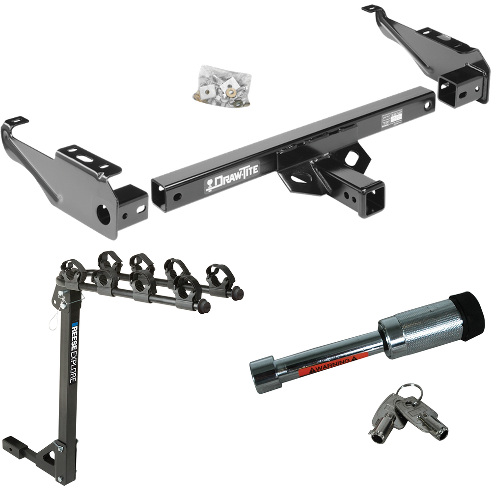 Fits 1963-1986 Chevrolet C30 Trailer Hitch Tow PKG w/ 4 Bike Carrier Rack + Hitch Lock By Draw-Tite