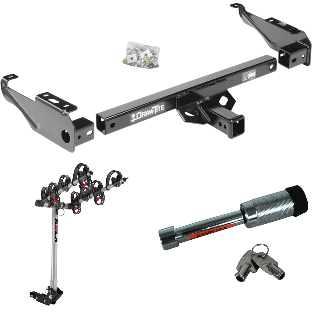 Fits 1975-1978 GMC C15 Trailer Hitch Tow PKG w/ 4 Bike Carrier Rack + Hitch Lock By Draw-Tite