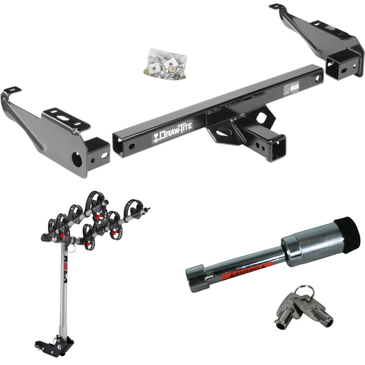 Fits 1980-1983 Ford F-100 Trailer Hitch Tow PKG w/ 4 Bike Carrier Rack + Hitch Lock (Excludes: w/Custom Fascia Models) By Draw-Tite