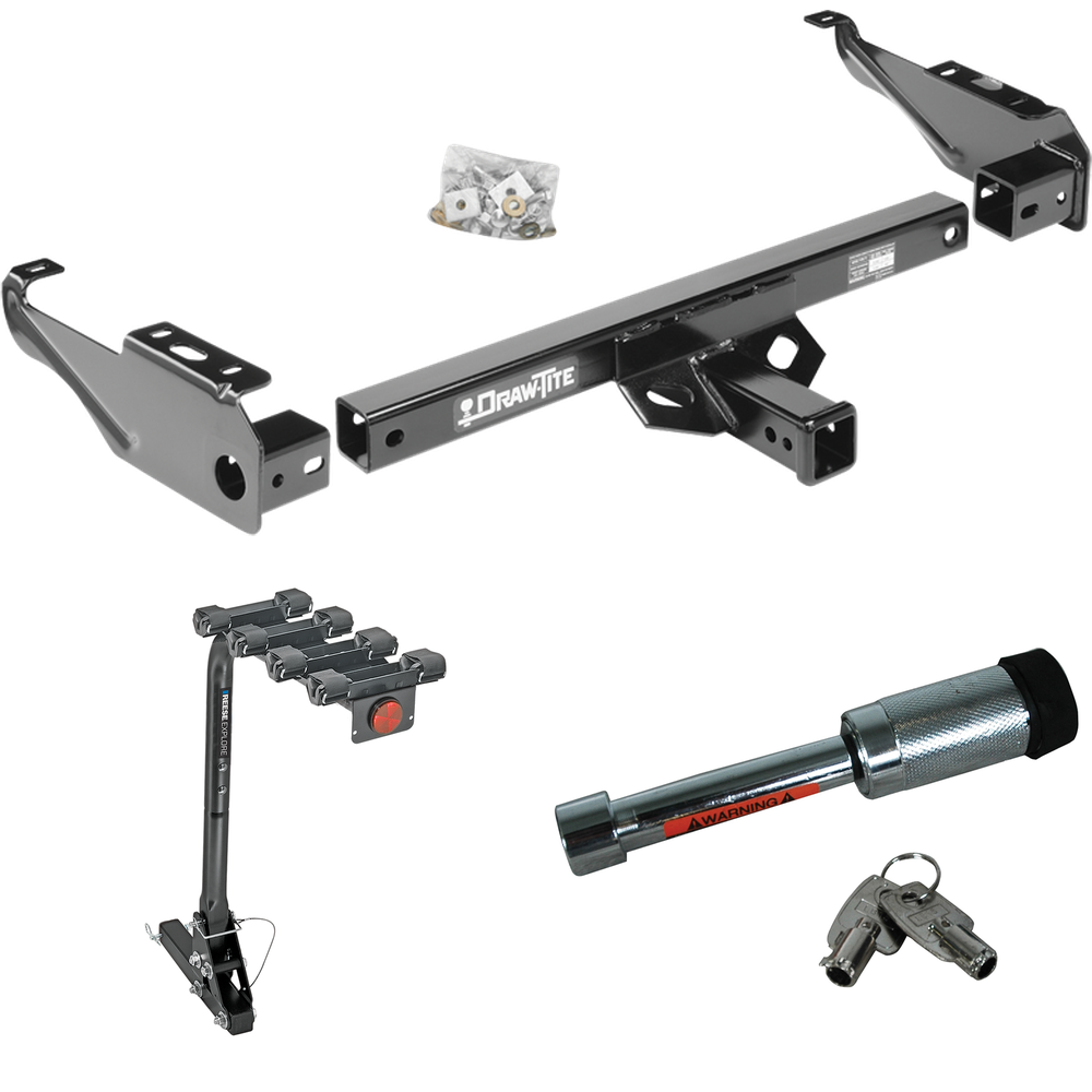 Fits 1979-1986 GMC C2500 Trailer Hitch Tow PKG w/ 4 Bike Carrier Rack + Hitch Lock By Draw-Tite