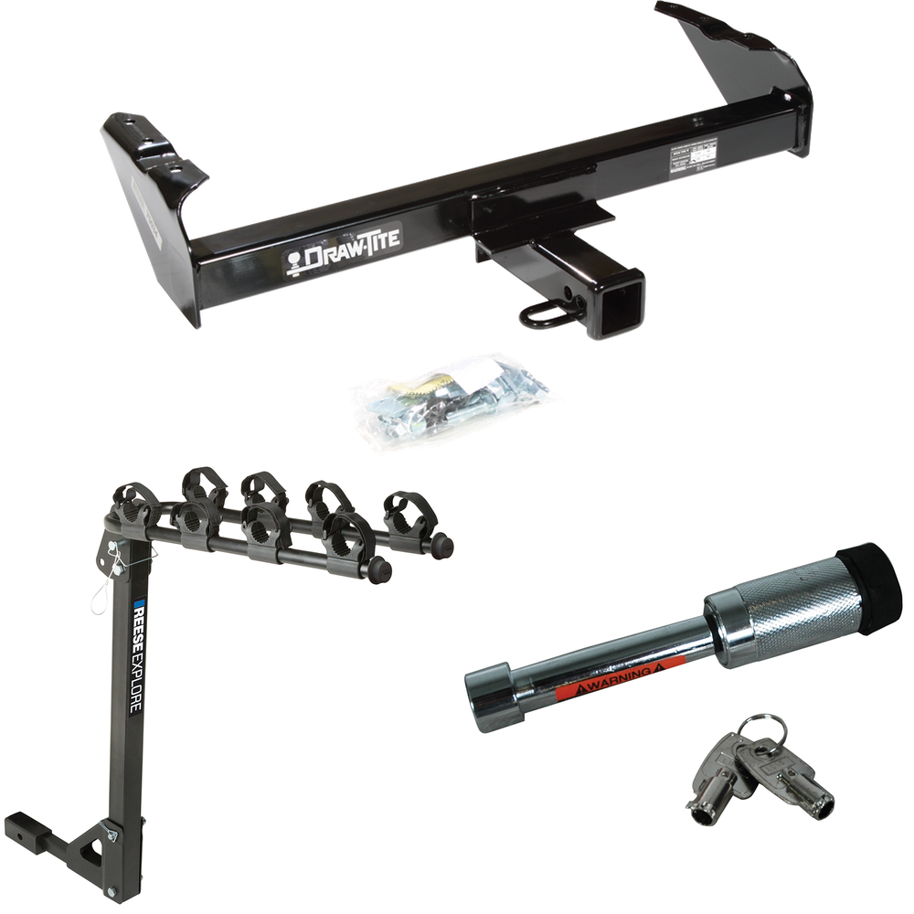 Fits 1988-1991 Chevrolet C3500 Trailer Hitch Tow PKG w/ 4 Bike Carrier Rack + Hitch Lock (For Crew Cab Models) By Draw-Tite