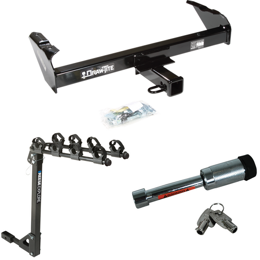 Fits 1988-1991 Chevrolet C3500 Trailer Hitch Tow PKG w/ 4 Bike Carrier Rack + Hitch Lock (For Crew Cab Models) By Draw-Tite