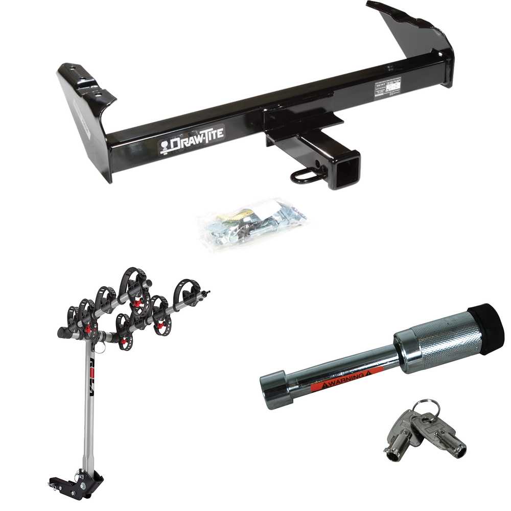 Fits 1977-1986 Chevrolet K30 Trailer Hitch Tow PKG w/ 4 Bike Carrier Rack + Hitch Lock By Draw-Tite