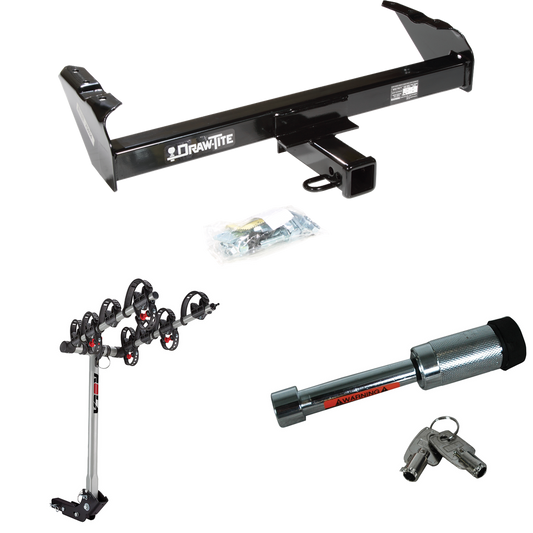 Fits 1977-1986 Chevrolet K30 Trailer Hitch Tow PKG w/ 4 Bike Carrier Rack + Hitch Lock By Draw-Tite