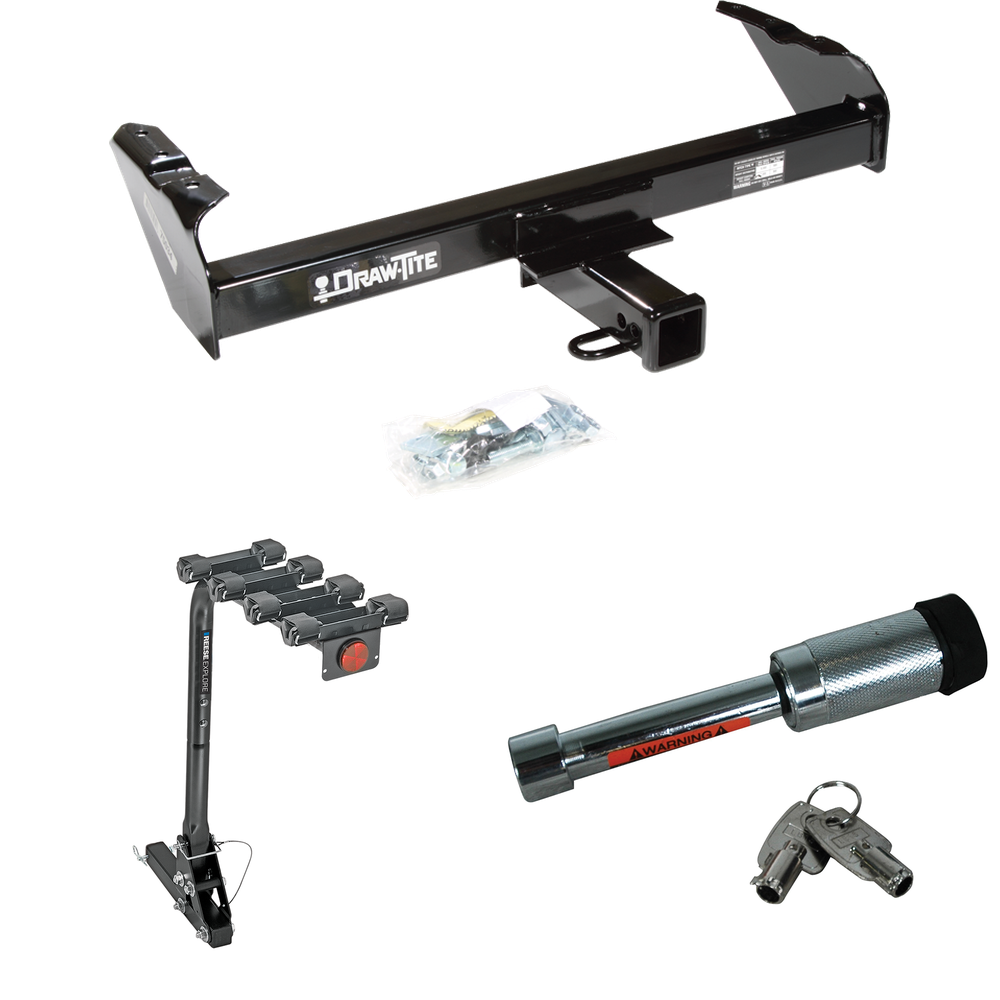 Fits 1988-1991 Chevrolet K2500 Trailer Hitch Tow PKG w/ 4 Bike Carrier Rack + Hitch Lock (For Crew Cab Models) By Draw-Tite