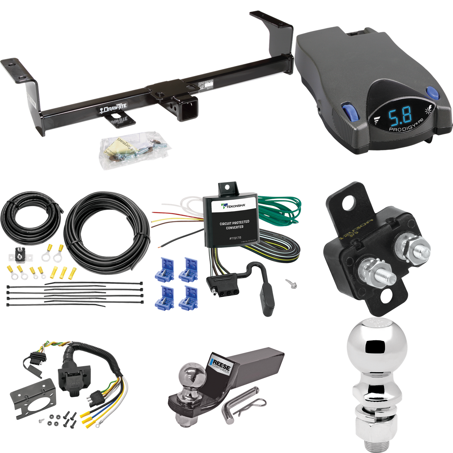 Fits 2006-2013 Suzuki Grand Vitara Trailer Hitch Tow PKG w/ Tekonsha Prodigy P2 Brake Control + 7-Way RV Wiring + 2" & 2-5/16" Ball & Drop Mount (Excludes: 3 Dr Hatchback Models) By Draw-Tite