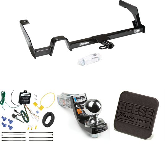 Fits 2000-2004 Subaru Legacy Trailer Hitch Tow PKG w/ 4-Flat Wiring Harness + Interlock Starter Kit w/ 2" Ball 2-1/2" Drop 2" Rise + Hitch Cover (For Wagon, Except Outback Models) By Reese Towpower