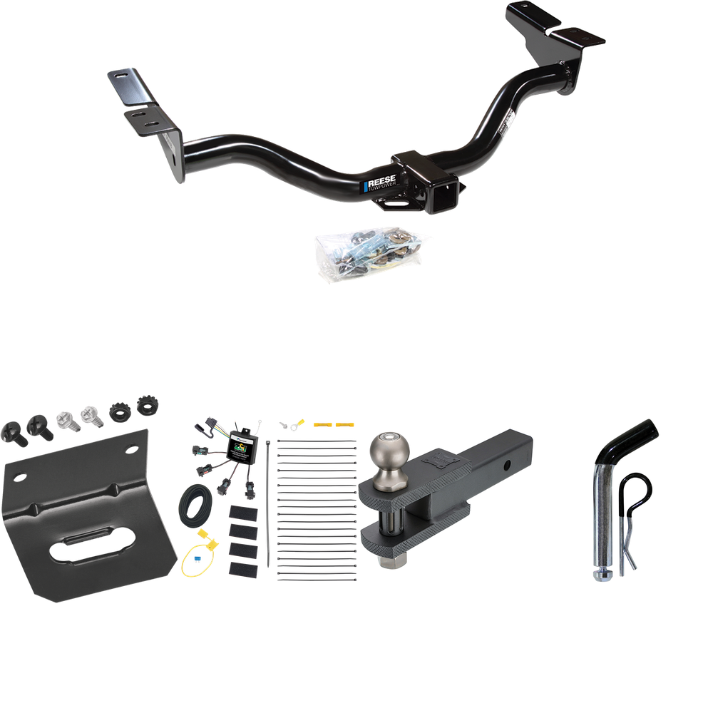 Fits 2004-2004 Ford Escape Trailer Hitch Tow PKG w/ 4-Flat Zero Contact "No Splice" Wiring Harness + Clevis Hitch Ball Mount w/ 2" Ball + Pin/Clip + Wiring Bracket By Reese Towpower