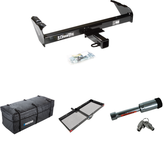 Fits 1988-1991 Chevrolet C3500 Trailer Hitch Tow PKG w/ 48" x 20" Cargo Carrier + Cargo Bag + Hitch Lock (For Crew Cab Models) By Draw-Tite