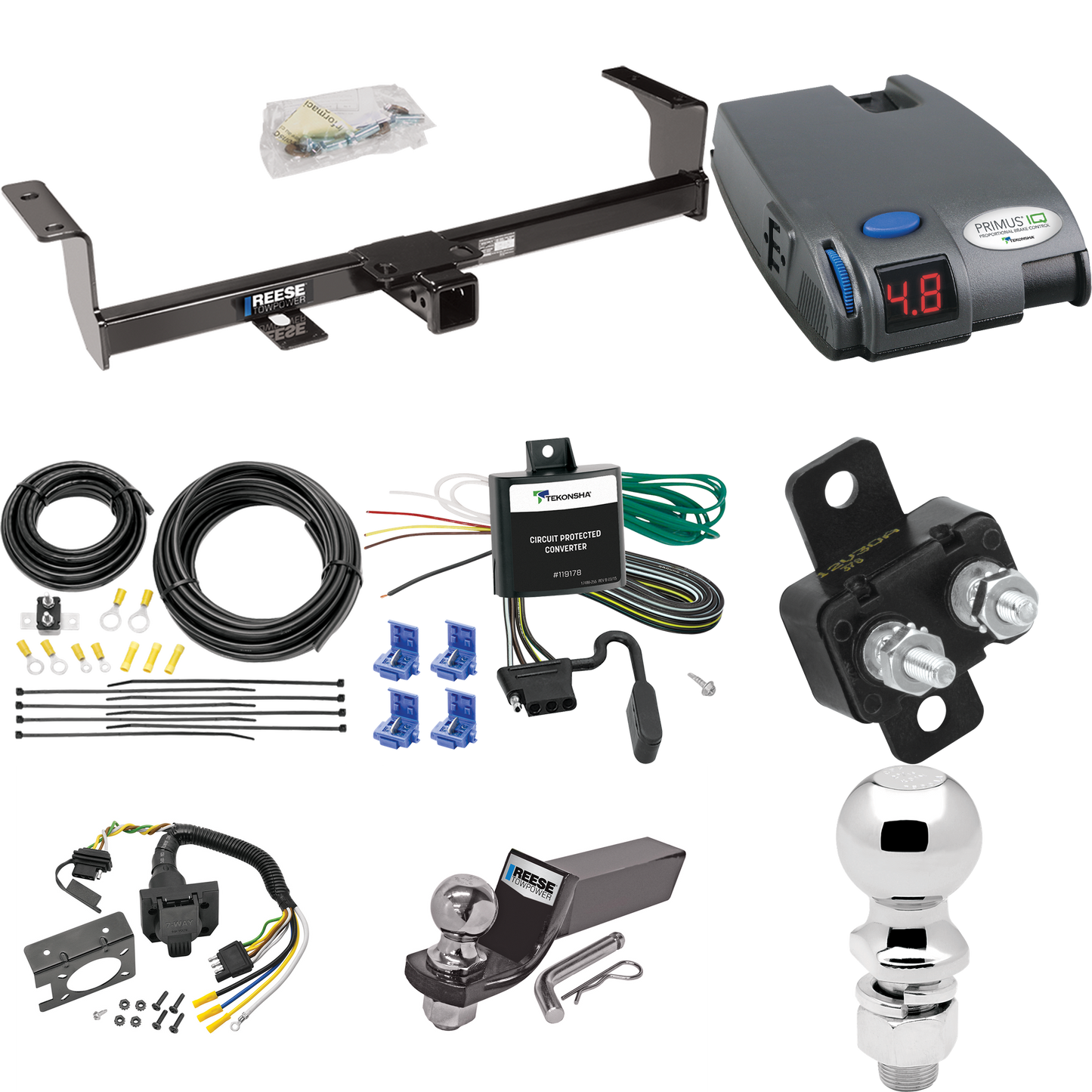 Fits 2006-2013 Suzuki Grand Vitara Trailer Hitch Tow PKG w/ Tekonsha Primus IQ Brake Control + 7-Way RV Wiring + 2" & 2-5/16" Ball & Drop Mount (Excludes: 3 Dr Hatchback Models) By Reese Towpower