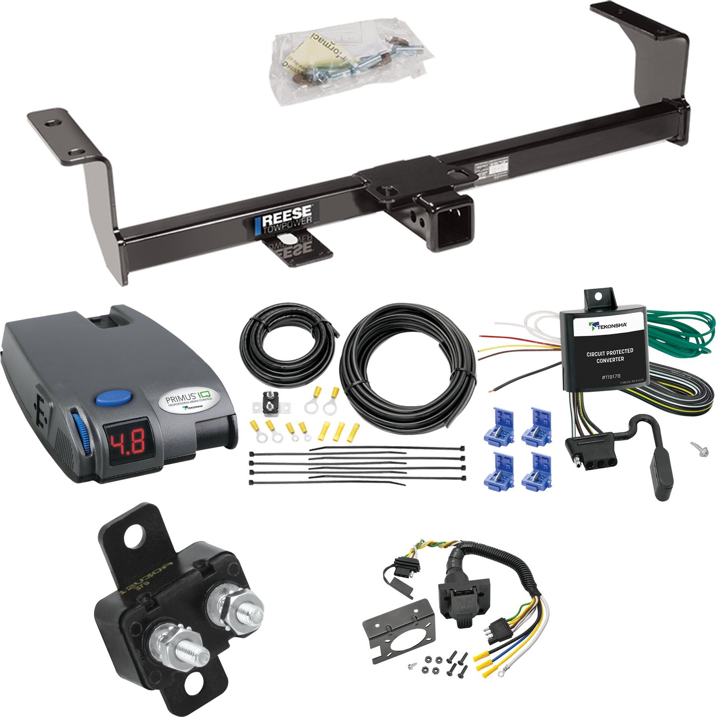 Fits 2006-2013 Suzuki Grand Vitara Trailer Hitch Tow PKG w/ Tekonsha Primus IQ Brake Control + 7-Way RV Wiring (Excludes: 3 Dr Hatchback Models) By Reese Towpower