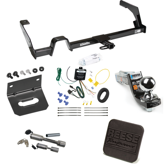 Fits 2000-2004 Subaru Legacy Trailer Hitch Tow PKG w/ 4-Flat Wiring Harness + Interlock Starter Kit w/ 2" Ball 2-1/2" Drop 2" Rise + Wiring Bracket + Hitch Cover + Dual Hitch & Coupler Locks (For Wagon, Except Outback Models) By Reese Towpower