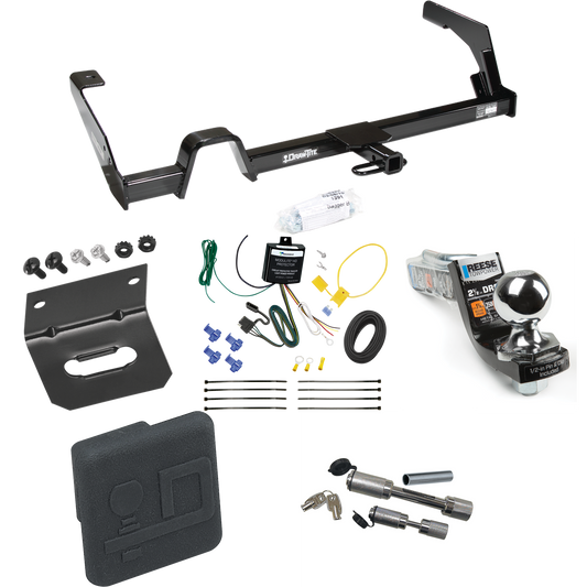 Fits 2000-2004 Subaru Legacy Trailer Hitch Tow PKG w/ 4-Flat Wiring Harness + Interlock Starter Kit w/ 2" Ball 2-1/2" Drop 2" Rise + Wiring Bracket + Hitch Cover + Dual Hitch & Coupler Locks (For Wagon, Except Outback Models) By Draw-Tite