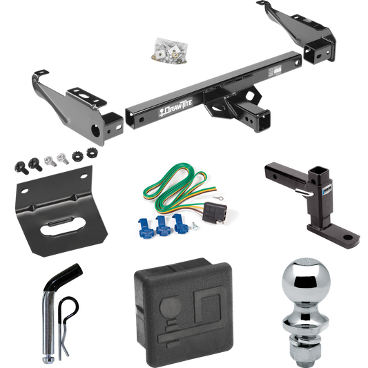 Fits 1968-1980 Dodge D200 Trailer Hitch Tow PKG w/ 4-Flat Wiring + Adjustable Drop Rise Ball Mount + Pin/Clip + 1-7/8" Ball + Wiring Bracket + Hitch Cover By Draw-Tite