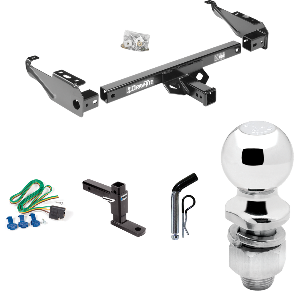 Fits 1963-1979 Ford F-350 Trailer Hitch Tow PKG w/ 4-Flat Wiring + Adjustable Drop Rise Ball Mount + Pin/Clip + 2" Ball By Draw-Tite