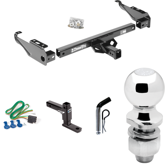 Fits 1963-1979 Ford F-350 Trailer Hitch Tow PKG w/ 4-Flat Wiring + Adjustable Drop Rise Ball Mount + Pin/Clip + 2" Ball By Draw-Tite