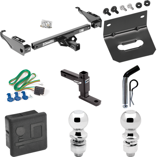 Fits 1968-1979 Dodge D100 Trailer Hitch Tow PKG w/ 4-Flat Wiring + Adjustable Drop Rise Ball Mount + Pin/Clip + 2" Ball + 2-5/16" Ball + Wiring Bracket + Hitch Cover By Draw-Tite