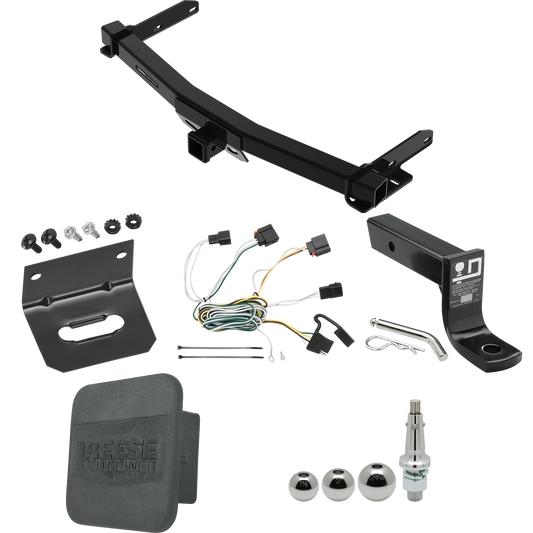 Fits 2011-2013 Jeep Grand Cherokee Trailer Hitch Tow PKG w/ 4-Flat Wiring + Ball Mount w/ 4" Drop + Interchangeable Ball 1-7/8" & 2" & 2-5/16" + Wiring Bracket + Hitch Cover (For w/Removable OEM Fascia Panel Only Models) By Reese Towpower