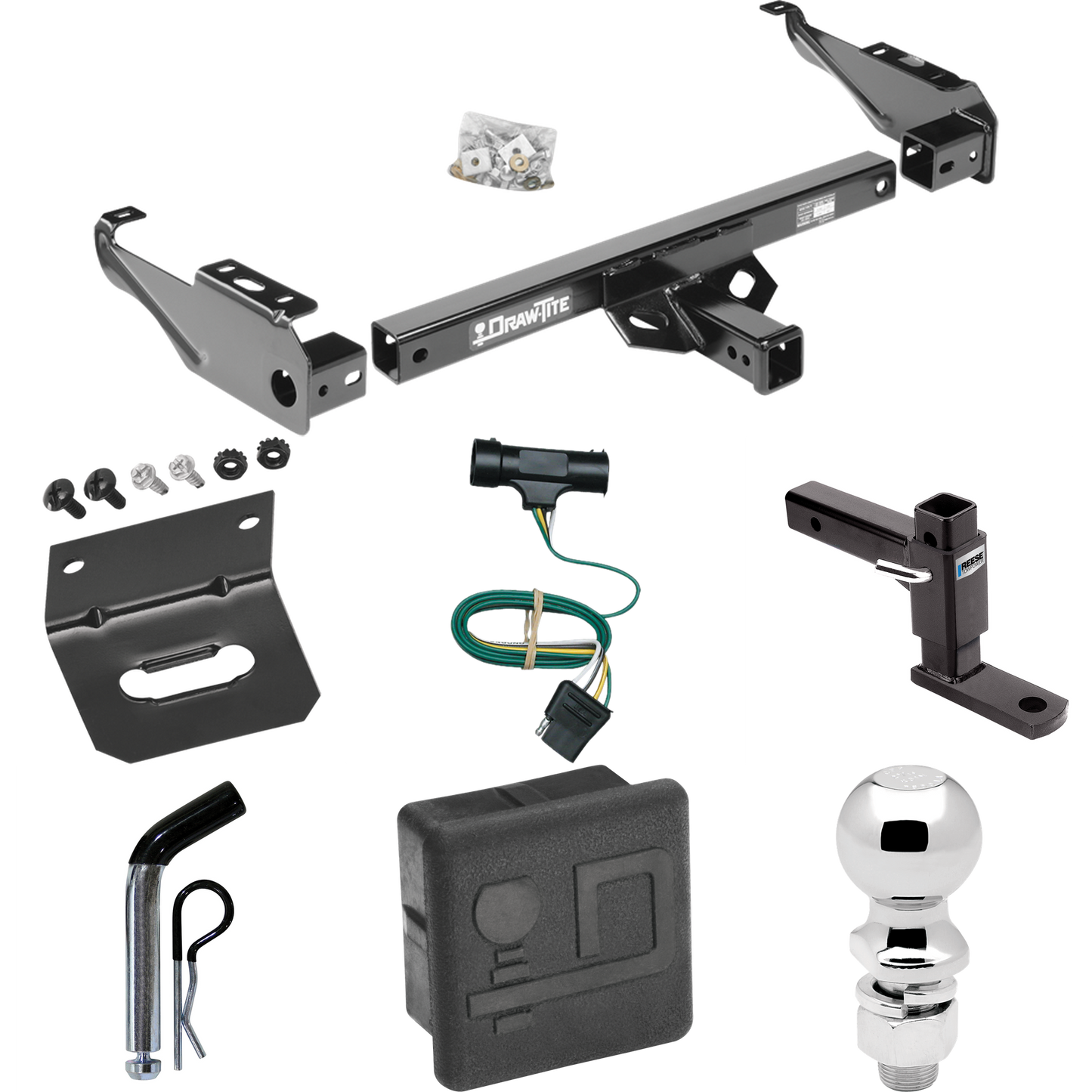 Fits 1967-1978 GMC C35 Trailer Hitch Tow PKG w/ 4-Flat Wiring + Adjustable Drop Rise Ball Mount + Pin/Clip + 2-5/16" Ball + Wiring Bracket + Hitch Cover By Draw-Tite