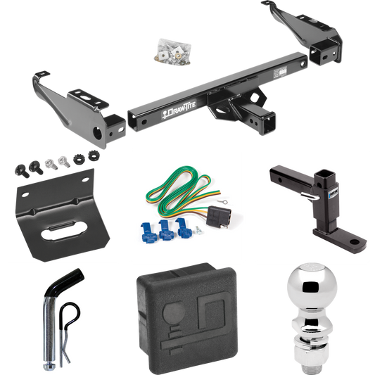Fits 1967-1977 Dodge W100 Trailer Hitch Tow PKG w/ 4-Flat Wiring + Adjustable Drop Rise Ball Mount + Pin/Clip + 2-5/16" Ball + Wiring Bracket + Hitch Cover By Draw-Tite