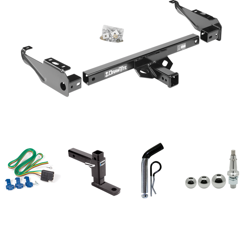 Fits 1967-1980 Dodge W200 Trailer Hitch Tow PKG w/ 4-Flat Wiring + Adjustable Drop Rise Ball Mount + Pin/Clip + Inerchangeable 1-7/8" & 2" & 2-5/16" Balls By Draw-Tite