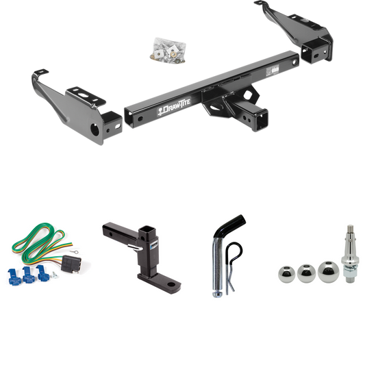 Fits 1967-1980 Dodge W200 Trailer Hitch Tow PKG w/ 4-Flat Wiring + Adjustable Drop Rise Ball Mount + Pin/Clip + Inerchangeable 1-7/8" & 2" & 2-5/16" Balls By Draw-Tite