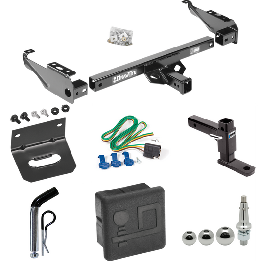 Fits 1963-1966 GMC 3500 Trailer Hitch Tow PKG w/ 4-Flat Wiring + Adjustable Drop Rise Ball Mount + Pin/Clip + Inerchangeable 1-7/8" & 2" & 2-5/16" Balls + Wiring Bracket + Hitch Cover By Draw-Tite