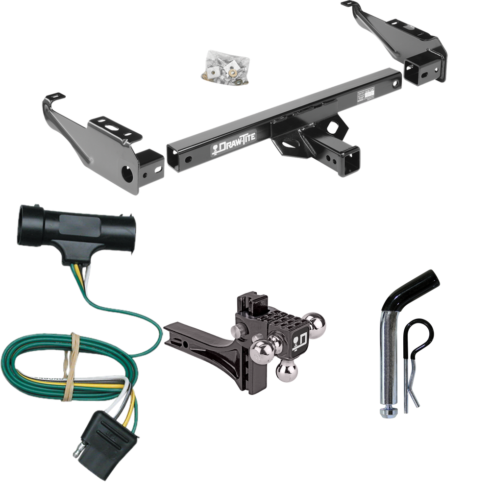 Fits 1973-1984 Chevrolet C30 Trailer Hitch Tow PKG w/ 4-Flat Wiring + Adjustable Drop Rise Triple Ball Ball Mount 1-7/8" & 2" & 2-5/16" Trailer Balls + Pin/Clip By Draw-Tite