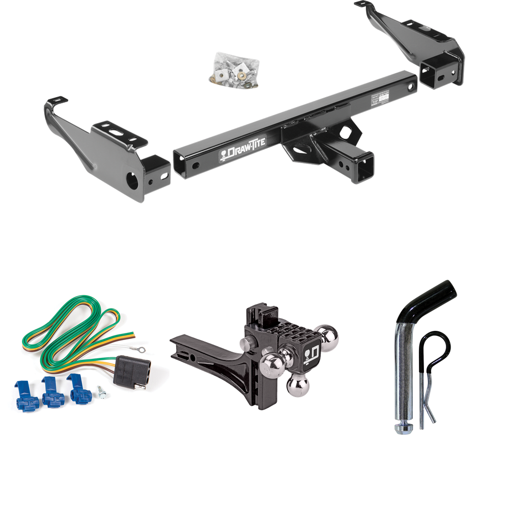 Fits 1963-1972 Chevrolet C20 Trailer Hitch Tow PKG w/ 4-Flat Wiring + Adjustable Drop Rise Triple Ball Ball Mount 1-7/8" & 2" & 2-5/16" Trailer Balls + Pin/Clip By Draw-Tite