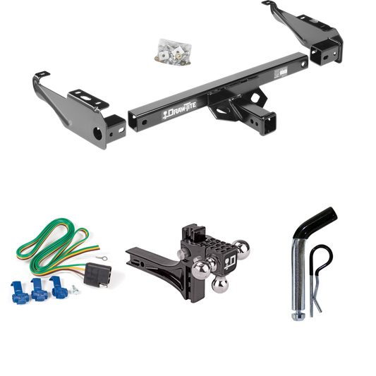 Fits 1963-1972 Chevrolet C20 Trailer Hitch Tow PKG w/ 4-Flat Wiring + Adjustable Drop Rise Triple Ball Ball Mount 1-7/8" & 2" & 2-5/16" Trailer Balls + Pin/Clip By Draw-Tite