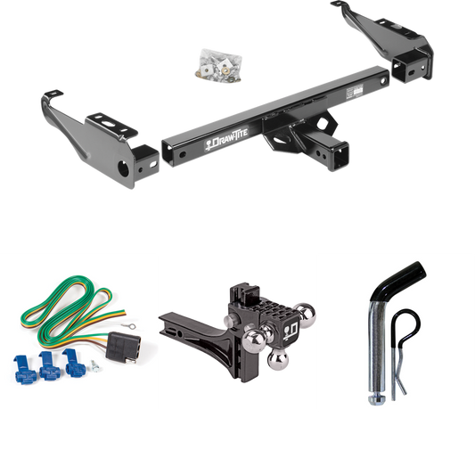 Fits 1985-1986 GMC C1500 Trailer Hitch Tow PKG w/ 4-Flat Wiring + Adjustable Drop Rise Triple Ball Ball Mount 1-7/8" & 2" & 2-5/16" Trailer Balls + Pin/Clip By Draw-Tite