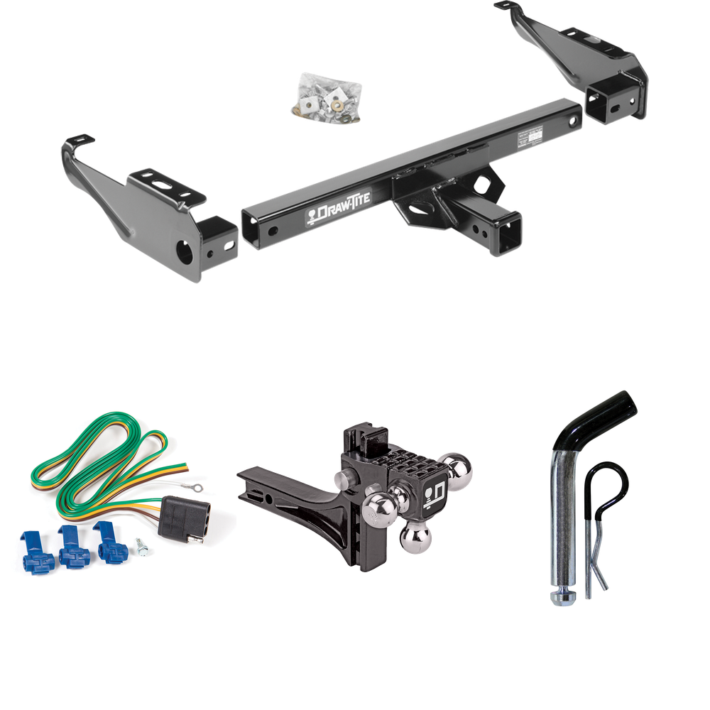 Fits 1967-1977 Dodge W100 Trailer Hitch Tow PKG w/ 4-Flat Wiring + Adjustable Drop Rise Triple Ball Ball Mount 1-7/8" & 2" & 2-5/16" Trailer Balls + Pin/Clip By Draw-Tite