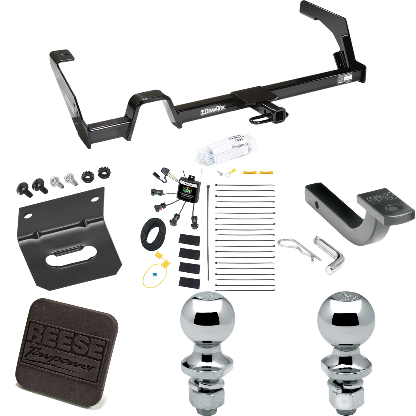 Fits 2000-2004 Subaru Legacy Trailer Hitch Tow PKG w/ 4-Flat Zero Contact "No Splice" Wiring Harness + Draw-Bar + 1-7/8" + 2" Ball + Wiring Bracket + Hitch Cover (For Sedan, Except Outback Models) By Reese Towpower