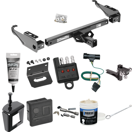 Fits 1979-1984 GMC C1500 Trailer Hitch Tow PKG w/ 4-Flat Wiring + Adjustable Drop Rise Triple Ball Ball Mount 1-7/8" & 2" & 2-5/16" Trailer Balls + Wiring Bracket + Hitch Cover + Dual Hitch & Coupler Locks + Wiring Tester + Ball Lube + Electric Greas