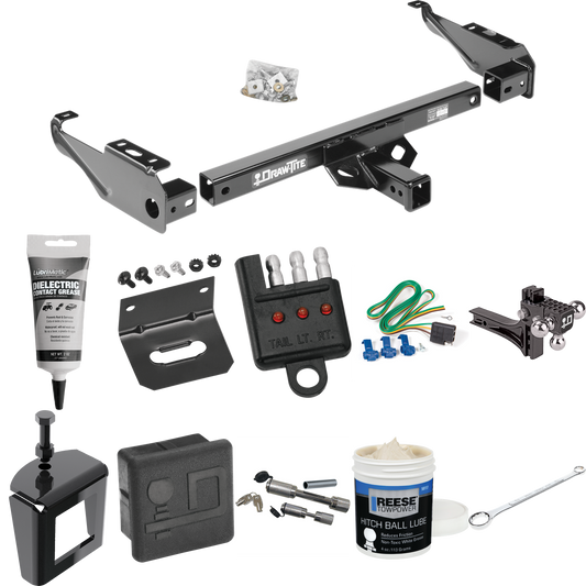 Fits 1985-1986 Chevrolet C30 Trailer Hitch Tow PKG w/ 4-Flat Wiring + Adjustable Drop Rise Triple Ball Ball Mount 1-7/8" & 2" & 2-5/16" Trailer Balls + Wiring Bracket + Hitch Cover + Dual Hitch & Coupler Locks + Wiring Tester + Ball Lube + Electric G