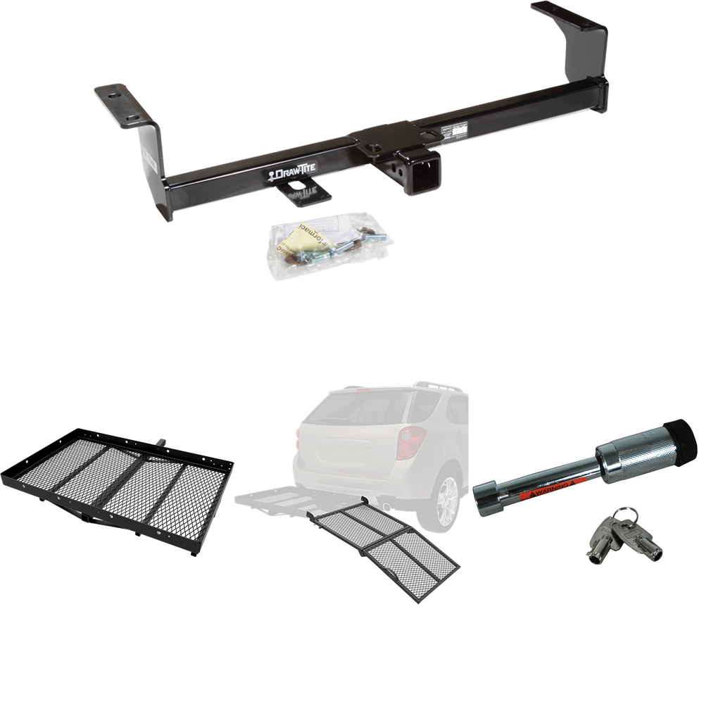 Fits 2006-2013 Suzuki Grand Vitara Trailer Hitch Tow PKG w/ Cargo Carrier + Bi-Fold Ramp + Hitch Lock (Excludes: 3 Dr Hatchback Models) By Draw-Tite