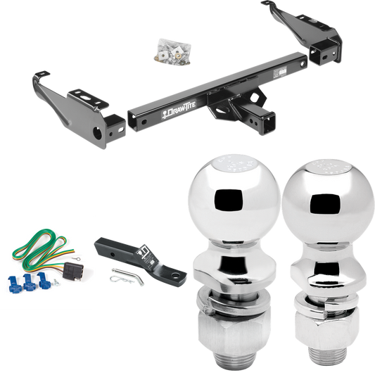 Fits 1989-1997 Ford F Super Duty Trailer Hitch Tow PKG w/ 4-Flat Wiring + Ball Mount w/ 2" Drop + 2" Ball + 2-5/16" Ball (For Cab & Chassis, w/34" Wide Frames & 161" Wheelbase Models) By Draw-Tite