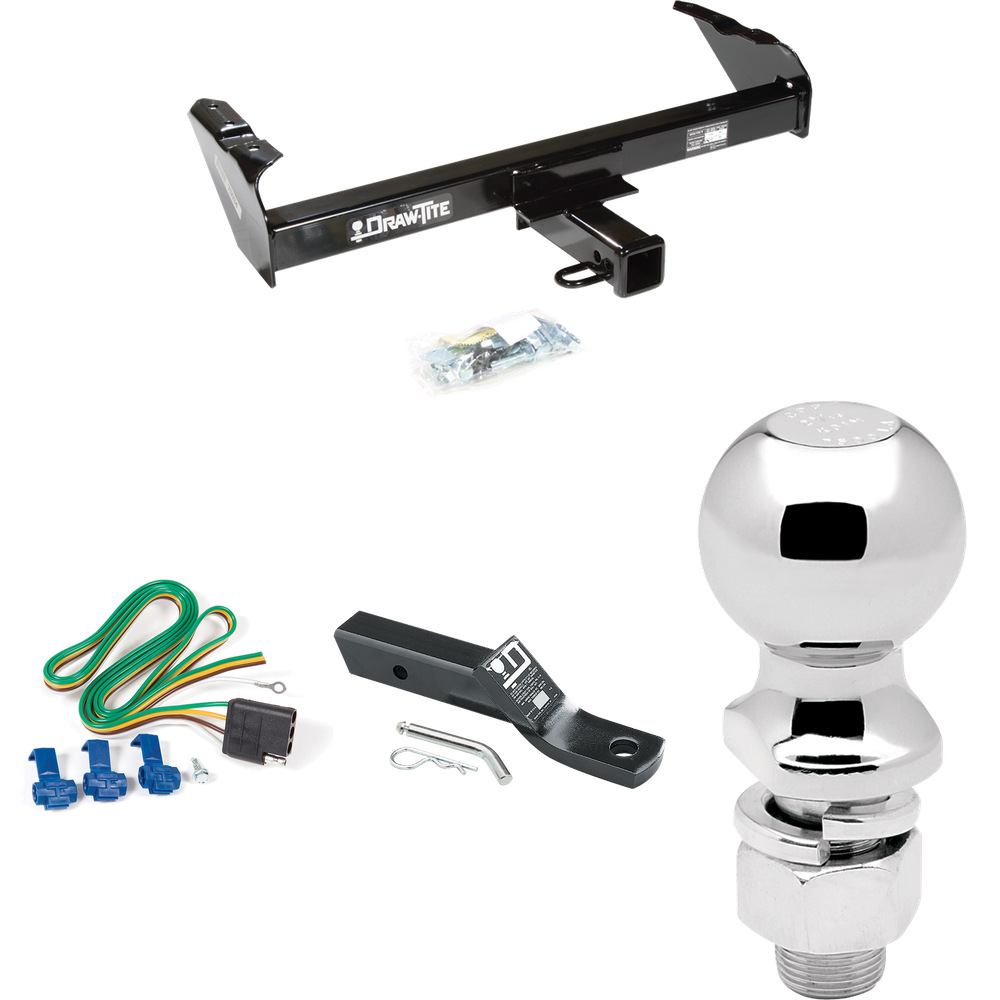 Fits 1985-1986 Chevrolet C20 Trailer Hitch Tow PKG w/ 4-Flat Wiring + Ball Mount w/ 2" Drop + 2-5/16" Ball By Draw-Tite