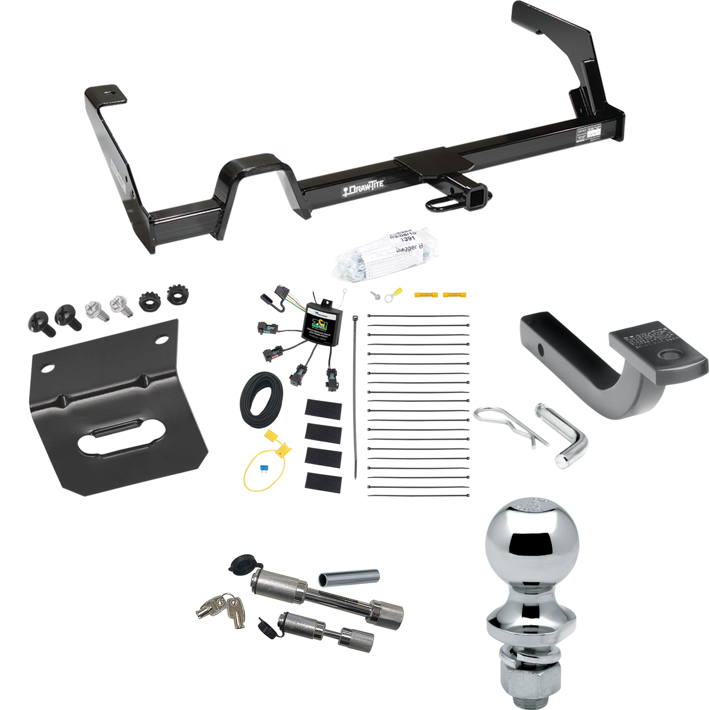 Fits 2000-2004 Subaru Legacy Trailer Hitch Tow PKG w/ 4-Flat Zero Contact "No Splice" Wiring Harness + Draw-Bar + 1-7/8" Ball + Wiring Bracket + Dual Hitch & Coupler Locks (For Sedan, Except Outback Models) By Reese Towpower