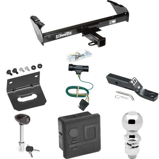 Fits 1979-1984 GMC C3500 Trailer Hitch Tow PKG w/ 4-Flat Wiring + Ball Mount w/ 2" Drop + 2-5/16" Ball + Wiring Bracket + Hitch Lock + Hitch Cover By Draw-Tite