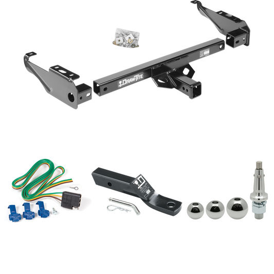 Fits 1968-1980 Dodge D200 Trailer Hitch Tow PKG w/ 4-Flat Wiring + Ball Mount w/ 2" Drop + Interchangeable Ball 1-7/8" & 2" & 2-5/16" By Draw-Tite