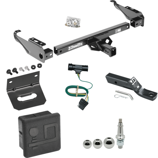 Fits 1967-1978 GMC C25 Trailer Hitch Tow PKG w/ 4-Flat Wiring + Ball Mount w/ 2" Drop + Interchangeable Ball 1-7/8" & 2" & 2-5/16" + Wiring Bracket + Hitch Cover By Draw-Tite