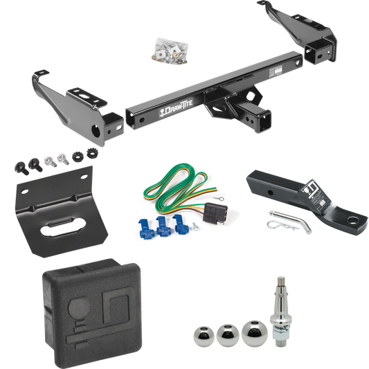 Fits 1963-1972 Chevrolet C20 Trailer Hitch Tow PKG w/ 4-Flat Wiring + Ball Mount w/ 2" Drop + Interchangeable Ball 1-7/8" & 2" & 2-5/16" + Wiring Bracket + Hitch Cover By Draw-Tite