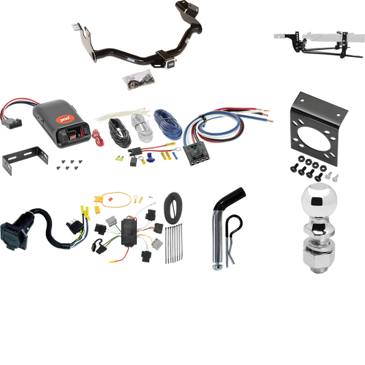 Fits 2005-2006 Mazda Tribute Trailer Hitch Tow PKG w/ 6K Round Bar Weight Distribution Hitch w/ 2-5/16" Ball + 2" Ball + Pin/Clip + Pro Series POD Brake Control + Generic BC Wiring Adapter + 7-Way RV Wiring By Reese Towpower