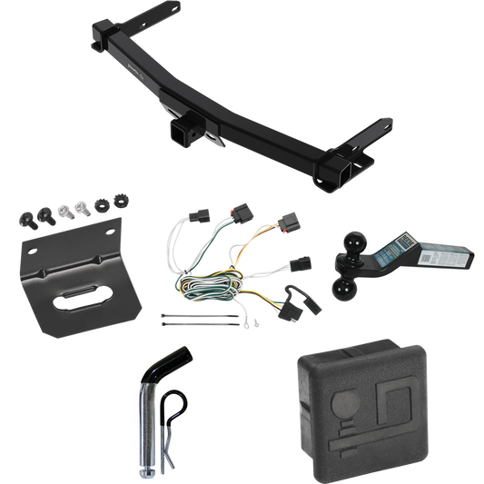 Fits 2011-2013 Jeep Grand Cherokee Trailer Hitch Tow PKG w/ 4-Flat Wiring + Dual Ball Ball Mount 2" & 2-5/16" Trailer Balls + Pin/Clip + Wiring Bracket + Hitch Cover (For w/Removable OEM Fascia Panel Only Models) By Draw-Tite