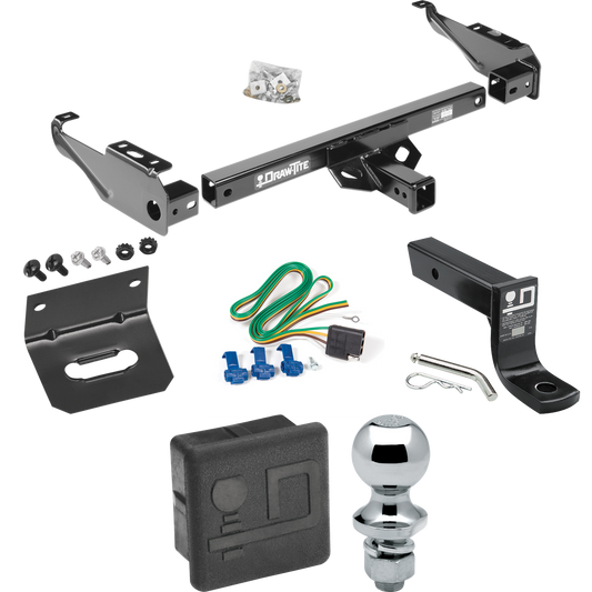 Se adapta al paquete de remolque con enganche para remolque Dodge D350 1981-1993 con cableado plano de 4 + soporte de bola con caída de 4" + bola de 1-7/8" + soporte de cableado + cubierta de enganche de Draw-Tite