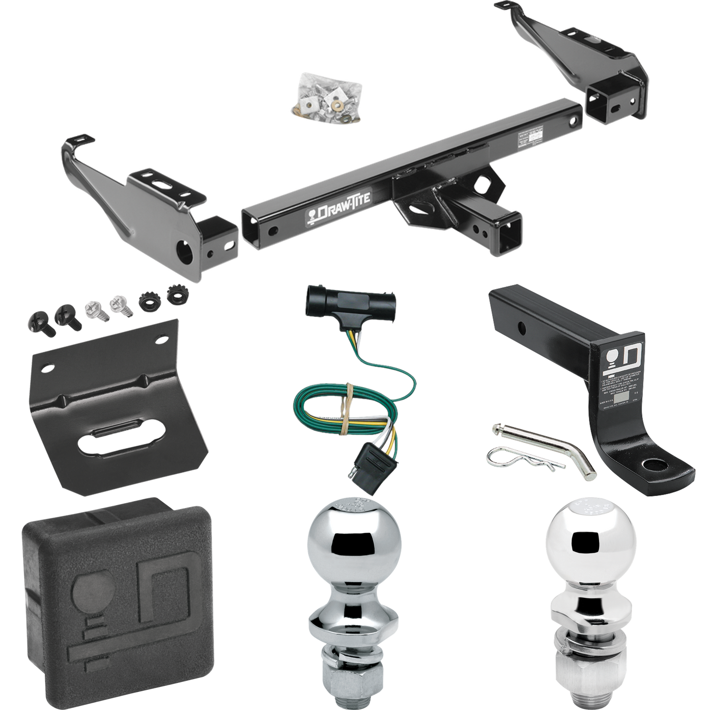 Fits 1967-1978 GMC C25 Trailer Hitch Tow PKG w/ 4-Flat Wiring + Ball Mount w/ 4" Drop + 2" Ball + 1-7/8" Ball + Wiring Bracket + Hitch Cover By Draw-Tite